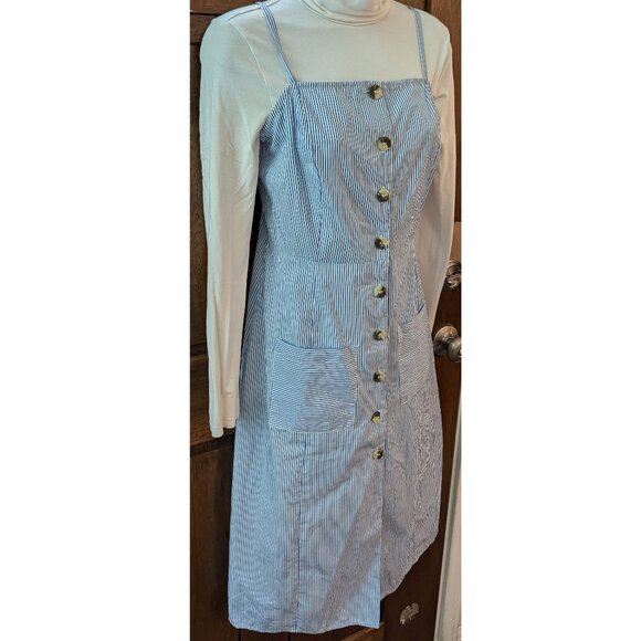ASOS Blue Striped Button Up Spaghetti Strap Dress w/ Pockets (Women's Size 6 US) - Picture 4 of 7